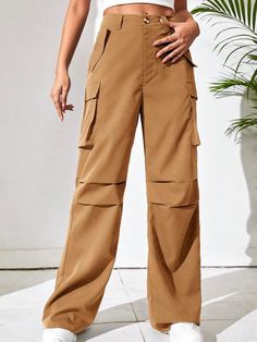 Step into effortless elegance with these Non Stretch Loose Fit Wide Leg Pants. Embrace a timeless silhouette that exudes grace and sophistication, transcending fleeting fashions. Crafted with meticulous attention to detail, these pants boast a loose fit that allows for unrestricted movement and comfort, while effortlessly elongating your legs. The exquisite craftsmanship is evident in every seam, ensuring durability and longevity. Specifications: Style: Casual Pattern Type: Plain Type: Cargo Pan Elegant Straight Cargo Pants With Pockets, Elegant Straight Cargo Pants, Elegant Wide Leg Cargo Pants With Pockets, Fitted Solid Cargo Pants For Fall, Fitted Solid Color Cargo Pants For Fall, Elegant Trousers With Cargo Pockets, Elegant Wide-leg Pants With Cargo Pockets, Elegant Wide-leg Cargo Pants, Elegant Straight Leg Bottoms With Cargo Pockets