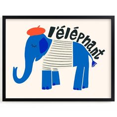 a blue elephant with an orange hat on it's head is standing in front of a