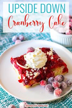 upside down cranberry cake on a white plate