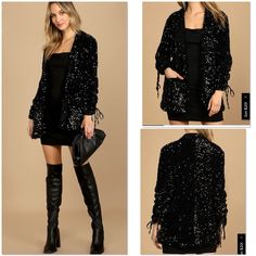 Blank Nyc Break The Bank Black Velvet Sequin Blazer. Essential Glitzy Sequin Jacket With Ruched Sleeves To Add Glamour To Any Outfit. Sexy Style To Make A Mini Skirt And Boots Look Extra Fancy. Would Be Great For New Year’s Eve Out On The Town. Nwt. Smoke Free Home Chic Sequined Cardigan For Fall, Fall Sequin Cardigan For Night Out, Sequin Cardigan For Night Out In Fall, Glamorous Outerwear For Spring Date Night, Black Sequined Blazer For Night Out, Black Sequined Evening Outerwear, Glamorous Long Sleeve Outerwear For Date Night, Fall Sequined Outerwear For Night Out, Winter Long Sleeve Blazer For Date Night