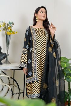 SKU: 1903 Price for Shirt and Pants A monochrome print accentuated with both gold and silver block print. This luxury silk shirt is beautiful for any festivity. Dupatta as is can be added. Shirt length 38. Model is wearing S Floral Dress Design, Monochrome Print, Asian Wedding Dress, Monochrome Prints, Luxury Silk, Online Wedding Dress, Floral Dresses, Asian Wedding, Shirt And Pants