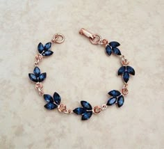 Navy Blue Bracelet, Blue Crystal Bracelet, Bracelet Rose Gold, Bracelet Wedding, Magical Jewelry