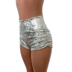 Ruched Booty Shorts - Silver on White Gilded Velvet Scrunch Shorts – Peridot Clothing Our scrunch booty shorts are a fan favorite rave shorts. #peridotclothing #bootyshorts #raveoutfit #raveclothing #rollerderby #aerialsilks #edcoutfit #velvet #festivalclothing #raveshorts Edm Concert, Scrunch Shorts, Rave Looks, Beef Empanadas, Glitter Shorts, Guts Tour