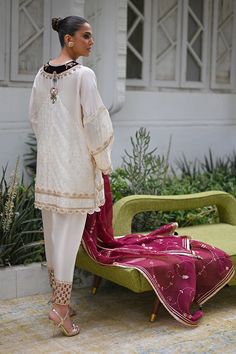 Vardah – Sania Maskatiya International Festive Raw Silk Lawn Suit With Traditional Drape, Designer Raw Silk Lawn Suit For Eid, Festive Raw Silk Lawn Suit With Dabka, Festive Lawn Suit With Dabka On Raw Silk, Elegant Lawn Suit With Dabka Detail For Transitional Season, Designer Raw Silk Lawn Suit With Resham Embroidery, Raw Silk Lawn Suit With Dabka For Eid, Festive Silk Traditional Wear With Naqshi, Festive Sharara With Naqshi In Raw Silk