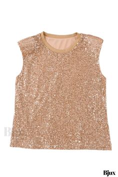 Bjux - Blusa sin mangas con cuello redondo adornado con lentejuelas Round Neck Sleeveless Blouse, Sequin Tank, Sequin Tank Tops, Shoulder Length, Black Tank Tops, Sleeveless Blouse, Rock Music, Shoulder Pads, Apricot