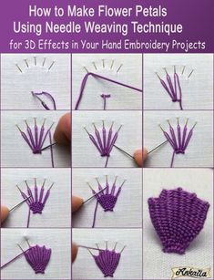 how to make flower petals using needle weaving technique for 3d effects in your hand embroidery projects