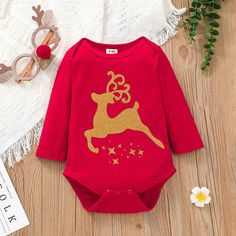 Baby Girls Christmas Long Sleeve Jumpsuit Mesh Skirt Set - PrettyKid Red Playful Winter Onesie, Playful Red Winter Onesie, Cute Christmas Holiday Onesie, Cute Christmas Onesie, Red Onesie For Winter Holiday, Red Holiday Onesie For Winter, Long Sleeve Holiday Onesie, Holiday Long Sleeve Onesie, Red Cotton Holiday Onesie