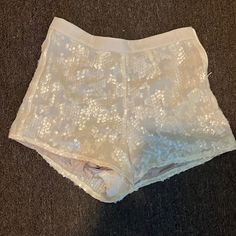 Sequin Shorts Never Worn! Sexy For Any Occasion. Yachting To A Christmas Party With Tights And A Bedazzled Point Tie Heel. Day Or Night! Size 2 (S) White Bottoms With Built-in Shorts For Night Out, Sequined High-waisted Shorts For Summer, White High-waisted Shorts For Night Out, Summer High-waisted Sequin Shorts, High Waist Sequined Shorts For Summer, White High Waist Shorts For Night Out, High Waist White Shorts For Night Out, White Shorts For Night Out In Spring, White Short Bottoms For Night Out