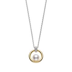 Akoya Cultured Pearl Circle Pendant Mikimoto Necklace, Mikimoto Pearl Earrings, Simple Pearl Pendant, Mikimoto Jewelry, Diamond Chain Necklace, White Gold Chain, Mikimoto Pearls, White Gold Chains, Circle Pendant Necklace