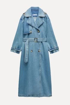 Jean Trench Coat, Everyday Uniform, Denim Trench Coat, Blue Trench Coat, Classic Coat, Denim Chic, Jean Jacket Women, Long Trench, Blue Jean Jacket