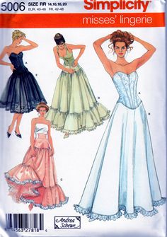 Designer lingerie: Four different styles of petticoats and a corset pattern. This is an out-of-print sewing pattern, new, factory folded, complete with instructions. Corset Dress Pattern, Petticoat Pattern, Lingerie Patterns, Corset Sewing Pattern, Anna Dress, Robes Vintage, Costume Sewing Patterns, Corset Pattern, Sewing Lingerie