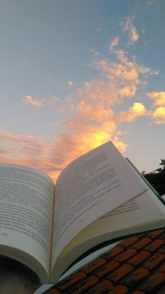 an open book sitting on top of a roof