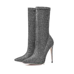 Shop Silver Giltter Stiletto High Heels Sock Boots Stretch Elastic Dress Ankle Booties color Silver for Anniversary, Party, Work with worldwide Free shipping & Free return. High Heels Ankle Boots, Elastic Dress, Calf High Boots, Stretch Boots, Ankle Boots Women, Boot Bling, Ladies Boots, Black Shoe, Sock Boots