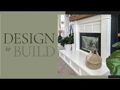 the interior design to build logo is shown above a fireplace with potted plants on it