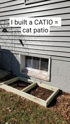 an image of a cat sitting in the grass near a house that is being built