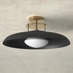 Birch Lane™ Jude 1-Light Ceiling Light In Matte Black With Warm Brass Accents | Birch Lane Midcentury Modern Style, Entry Lighting, Metal Mirror, Kitchen Mirror, Led Light Bulbs, Brass Accents