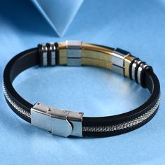 Men Wrist Band Bracelet With Black Grooved Rudder Silicone Mesh Link Insert Punk Wristband stainless Steel Stylish Casual BangleModel Number:4001119955532 Punk Wristband, Wrist Band, Band Bracelet, Watch Necklace, Ring Bracelet, Earring Necklace, Ring Necklace, Bracelets For Men, Mens Bracelet