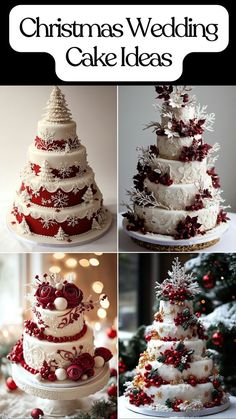 Discover elegant Christmas wedding cake ideas that blend festive charm and sophistication. From small Christmas wedding cakes to winter wonderland themes, find simple, rustic, or even Nightmare Before Christmas wedding cake ideas. Create a stunning wedding cake table with designs perfect for your Christmas theme. Make your special day magical with these creative Christmas wedding cake inspirations. Christmas Bridal Shower Cake, Small Winter Wedding Cake, December Wedding Cakes, Small Christmas Wedding, Christmas Theme Cake Ideas, Christmas Cake Ideas Elegant, Christmas Wedding Cake Ideas, Elegant Christmas Cake, Simple Christmas Cake Designs