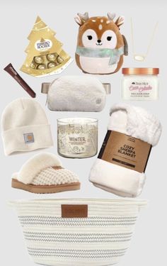 the contents of a baby's gift basket