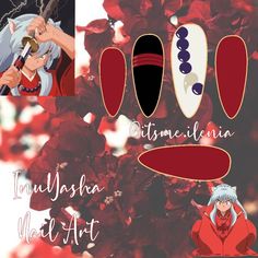 Nail Art Anime Nail art Inuyasha animenailart Cute Anime Nails Acrylic, Anime Nail Art Easy, Sesshomaru Nails, Anime Acrylic Nail Designs, Anime Inspired Nail Art, Bungo Stray Dogs Nails