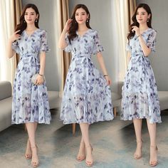 Niche Bellflower Chiffon DressSize information:Unit: cm Size Shoulder Bust Waist Length S 36 86 66 89 M 37 90 70 90 L 38 94 74 91 XL 39 98 78 92 XXL 40 102 82 93 Summer Floral Chiffon Dress With Short Sleeves, Summer Light Blue Floral Print Chiffon Dress, Summer Light Blue Floral Chiffon Dress, Blue Chiffon Floral Dress For Spring, Blue Chiffon Floral Dress For Summer, Blue Feminine Chiffon Dress, Feminine Blue Chiffon Dress, Flowy Chiffon Dress With Floral Print And Short Sleeves, Flowy Blue Chiffon Dress With Floral Print