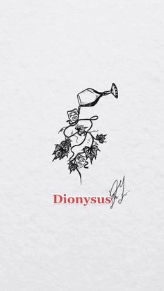 a drawing of a man holding a wine glass with the word dionryss on it