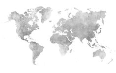 the world map in black and white with watercolor paint on it's paper