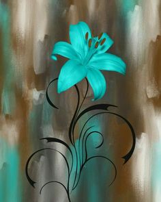 a painting of a blue flower on a brown background