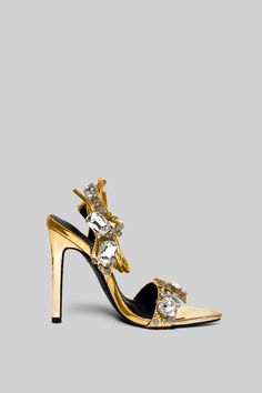 Rhinestone High Heels - Gold Gold Heels Prom, High Heels Silver, Heels Silver, Prom 2024, Silver High Heels, Rhinestone High Heels, Cute Shoes Heels, Heels Gold, Prom Heels