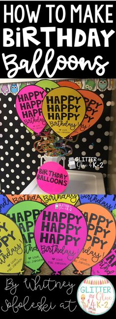 an image of happy birthday balloons with the words happy birthday written in black and white