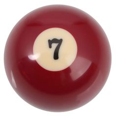 a red pool ball with the number seven on it's side and white numbers