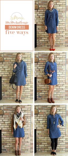 Blue Jean Dress With Leggings, Denim Dress Outfit Ideas Fall, Denim Shirt Dress Outfit Fall, How To Wear Denim Dress, How To Style A Denim Dress Outfit Ideas, Denim Shirtdress Outfit, Denim Shirt Dress Outfit Winter, Denim Dress Winter Outfit, Long Denim Shirt Outfit