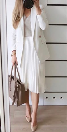 White Dress Business Professional, Casual Chic Attire For Women, White Skirt Formal Outfit, White Dress Office Outfit, Classy Summer Skirt Outfits, Church Outfit Spring Classy, Formal Church Outfits For Women, Preaching Outfits For Women, Classy Spring Outfits 2024