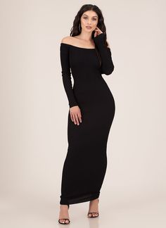 Bae Got Back Off-Shoulder Rib Knit Maxi BLACK CHOCOLATE RED - GoJane.com Off Shoulder Dress, Rib Knit