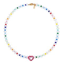 Heart Crystal Necklace Heart-shaped Colorful Beads For Gifts, Heart Beaded Necklaces As Gifts, Heart-shaped Beads For Gift, Heart And Round Beads Necklace For Gift, Multicolor Heart Beads Round Jewelry, Multicolor Heart Beaded Necklaces With Round Beads, Multicolor Heart Shaped Beads Jewelry, Heart-shaped Faceted Beads Necklace For Jewelry Making, Heart Beaded Bracelets For Jewelry Making