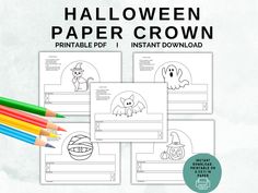 halloween paper crown printable coloring pages with colored pencils