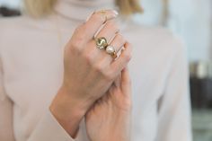 Magda Ring in model's hand Wolf Circus, Understated Glamour, Special A, Everyday Ring, Ring Stack, Everyday Rings, Demi Fine Jewelry, Ring Setting, Mother Pearl