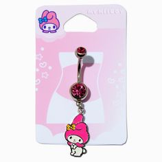 This belly bar will make My Melody® super fans' days! Featuring pink rhinestones and dangly enamel My Melody charm, this is a body jewelry must-have for your very own.Belly Bar by Hello Kitty® And FriendsFinish: Silver-toneSize: 14G/1.6mmClosure: PostMaterial: Stainless steel - Claire's My Melody® Silver-tone 14G Pink Stone Charm Belly Bar Pink Peircings, Pink Body Jewelry For Valentine's Day Gift, Trendy Pink Hello Kitty Jewelry, Pink Metal Novelty Jewelry, Novelty Pink Metal Jewelry, Novelty Pink Enamel Jewelry, Theme Clothes, Bellybutton Rings, Crown Hair Clip