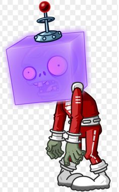 an image of a cartoon character with a purple cube on his head and red pants