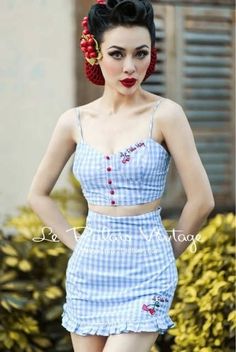 Los 80 Aesthetic, Embroidery Jumpsuit, Mode Rockabilly, Cherry Embroidery, 1950s Pinup, Vintage Jumpsuit, Rockabilly Outfits, Blue Cherry, Pin Up Outfits