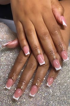 Pink And White French Tip Nails Square Medium, Medium Square French Tip Nails, Small Square French Tip Nails, Plain White French Tip Nails, Best Summer Nail Color 2023, Low French Tip Nails, Different Types Of French Tip Nails, Small French Tip Nails, Small Acrylic Nails