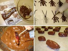 the process of making chocolate bugs is being made