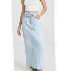 Gorgeous High Waisted Skirt In A Light Wash Color Denim. Very Flattering And Stylish Could Be Dress Up Or Down New With Tags Bought It At Free People Website Price Is Firm Trendy High-rise Maxi Skirt For Spring, Light Wash High Waist Denim Skirt For Day Out, High Waist Light Wash Denim Skirt For Day Out, High Rise Relaxed Skirt For Spring, Relaxed High-rise Skirt For Spring, Spring Relaxed Mid-rise Skirt, High Rise Denim Maxi Skirt For Summer, Light Wash Long Denim Skirt For Summer, Summer Long Denim Skirt In Light Wash