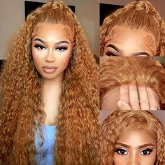 Honey Blonde Curly Lace Front Wigs Human Hair Preplucked Density180 Transparent Lace Blonde Curly Human Hair Lace Wigs For Women