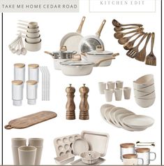 a collage of kitchen items and utensils with the words take me home cedar road