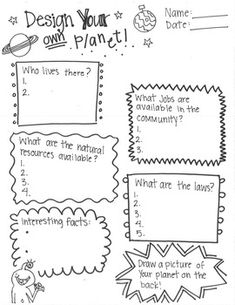 an activity sheet for students to learn how to design their own planet and describe what they are