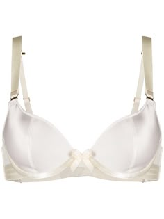 Cream satin push up bra from Bordelle featuring adjustable shoulder straps and a bustier top. Underwear and lingerie must be tried on over your own garments. Victoria Secret Bra Top, Awesome Shirt Designs, Bra Items, Pretty Bras, Satin Bra, Gucci Balenciaga, Mesh Bra, Cute Bras, White Bras