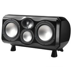 a black speaker with two speakers on it's sides and one in the middle