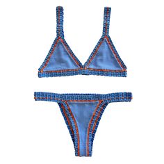 Evoking the deep blue waters of Curaçao, this bikini is for the adventurous souls who wish to dive into the mystery and beauty of the ocean. The intense blue color is complemented by vibrant, colorful stitching, making it a perfect choice for those who love to stand out. Blue Beachwear Swimwear For Diving, Blue Beachwear For Festival, The Deep, Blue Water, Swimwear Tops, Card Sizes, Deep Blue, The Ocean, Diving