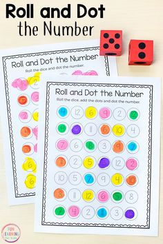 roll and dot the number worksheet for kids to practice numbers with dices